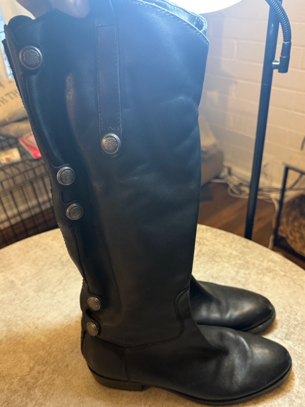 Arturo Chiang Black Tall Leather Riding Boots with Side Zip